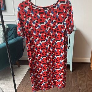 Felicity & Coco Vibrant Red and Blue Pattern Dress